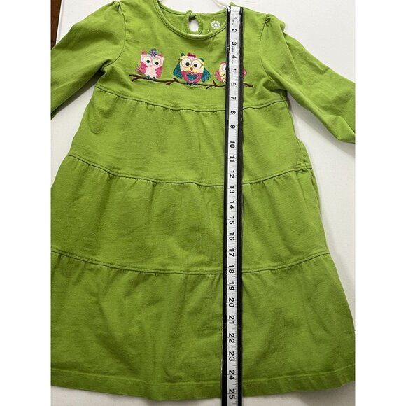 J Khaki Kids Dress | Girls 5 | Green Long Sleeve Owl Print Tiered Cotton - Picture 10 of 15